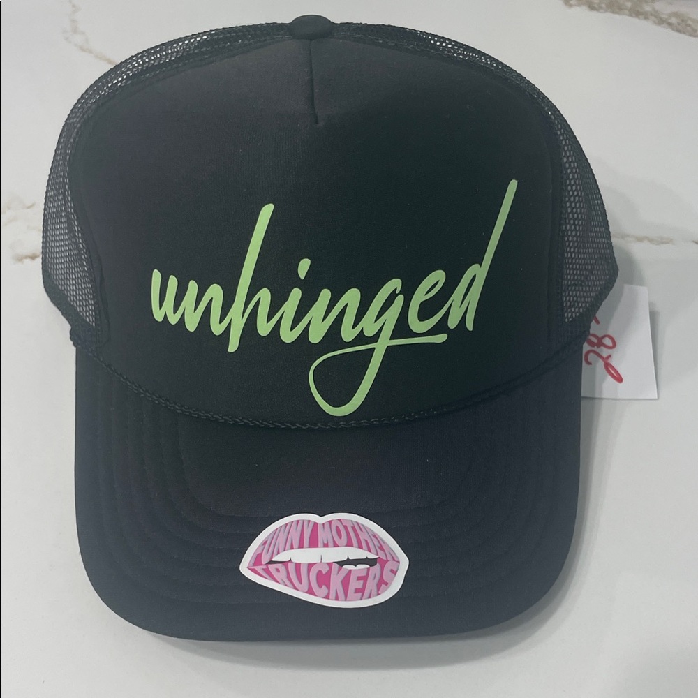 UNHINGED Black with lime green text Trucker Hat